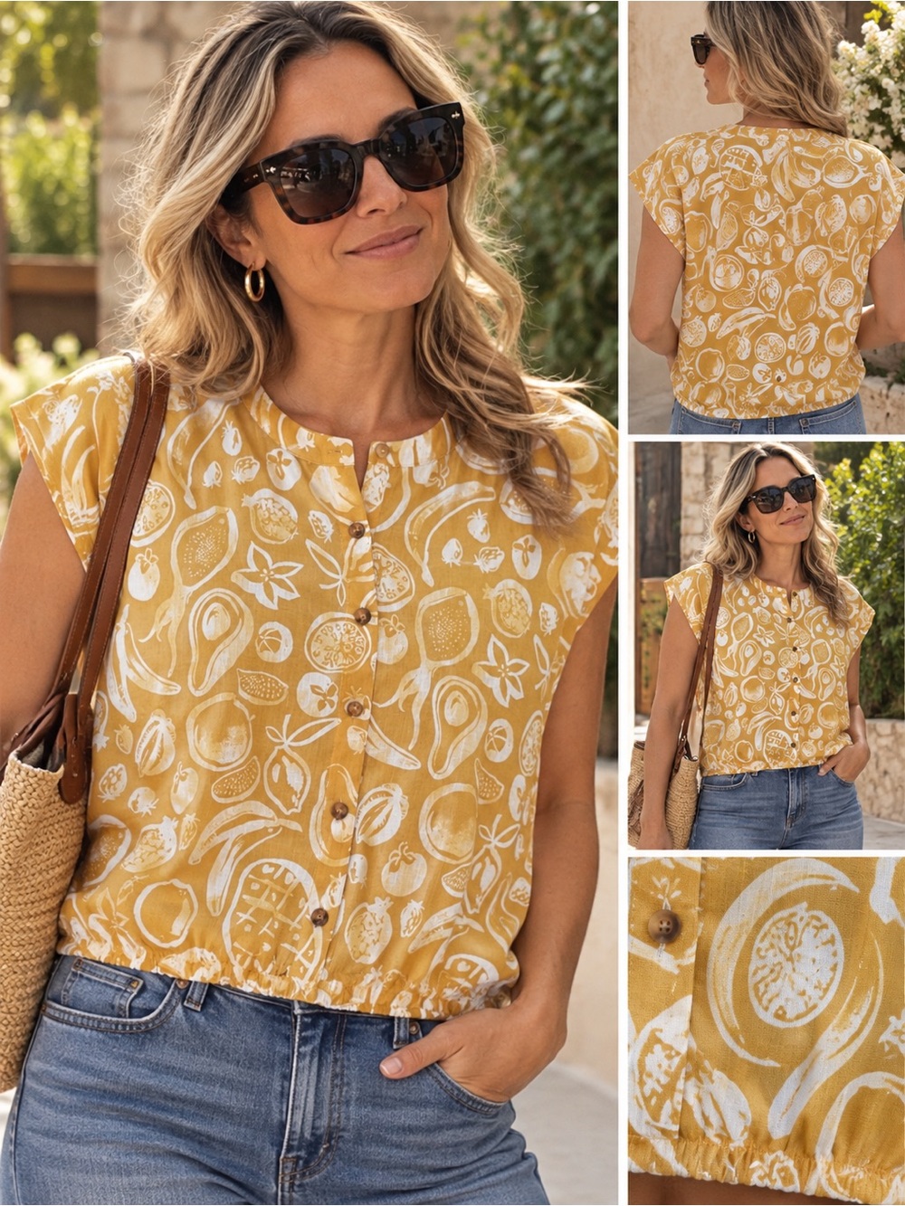 Reitmans Mustard Yellow Fruit Print Top